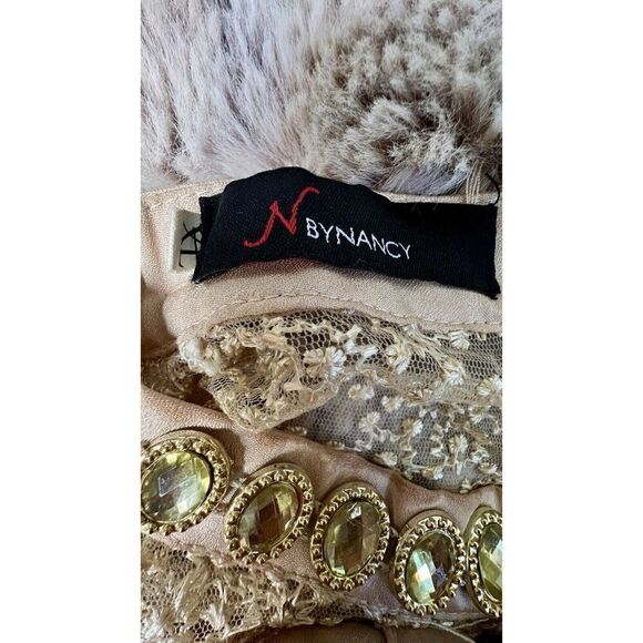N by Nancy Women's Fishnet Sheer Lace  Champagne Collar Crystals, Size XL - Picture 16 of 16